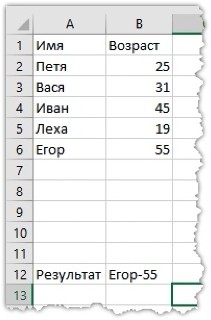 Результат расчетов в Excel