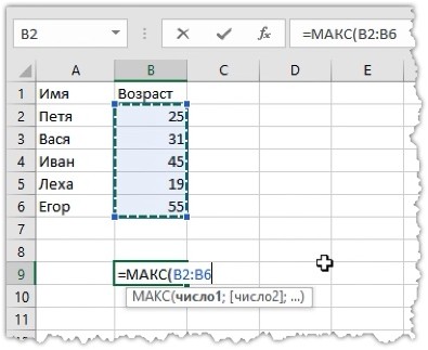 Функция МАКС в Excel