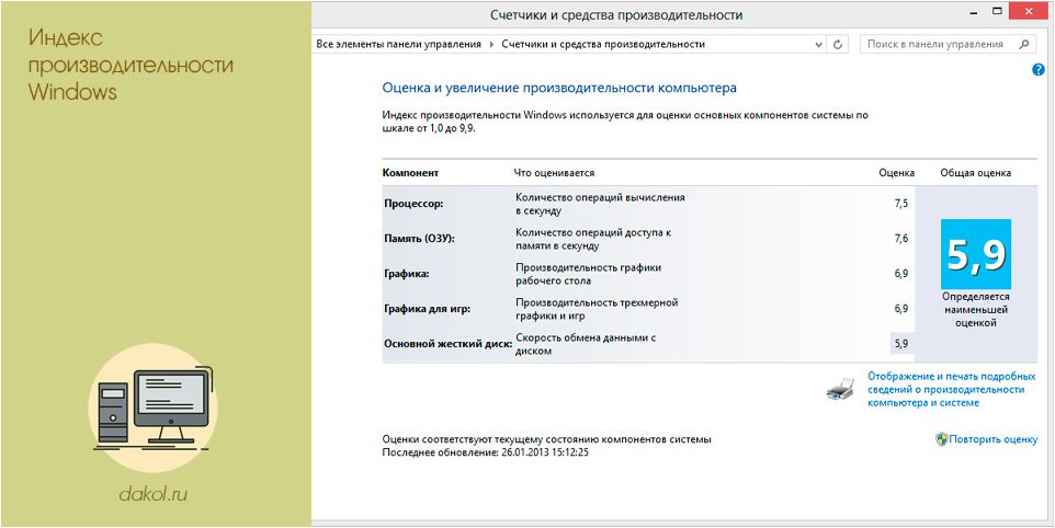 индекс, производительности, windows