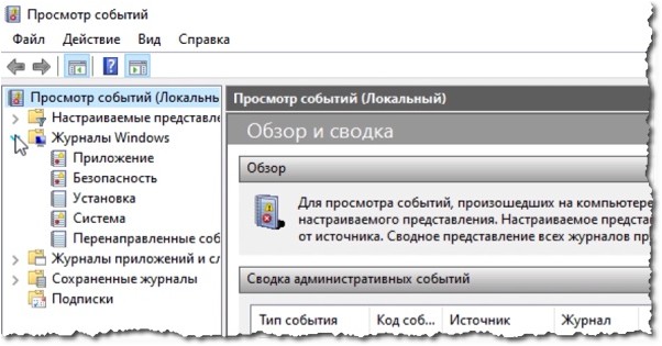 Категории просмотра событий Windows