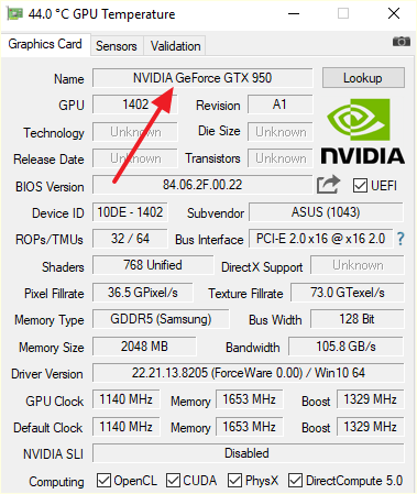 название видеокарты в gpu-z