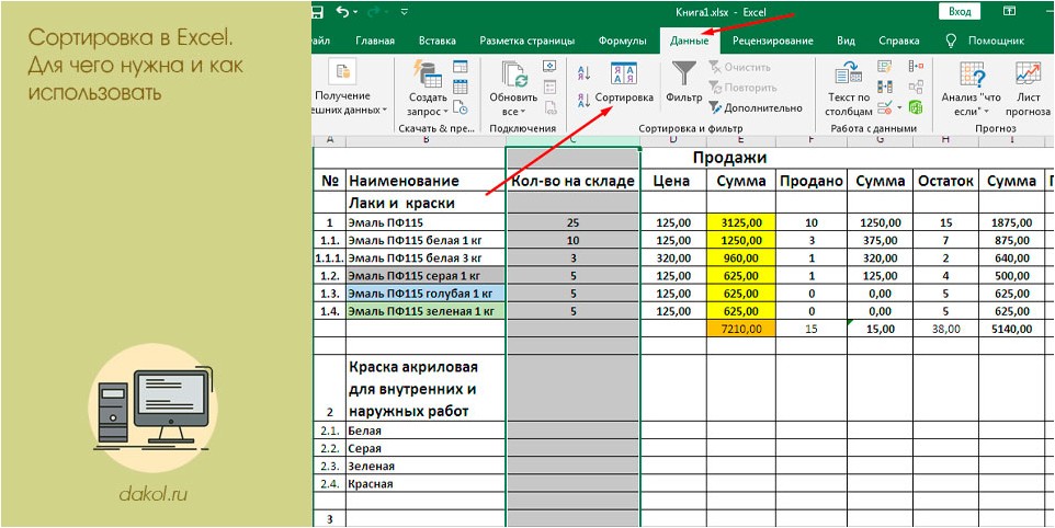 сортировка, excel, использовать
