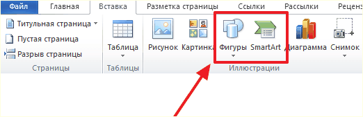 кнопки Фигуры и SmartArt