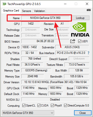 название видеокарты в GPU-Z
