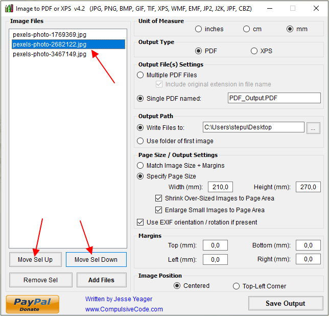 перемещение картинок в Image To PDF or XPS