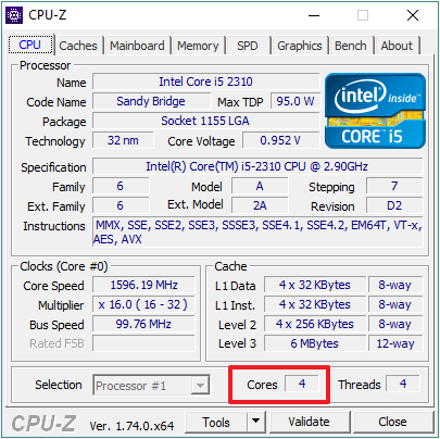 количество ядер в CPU-Z
