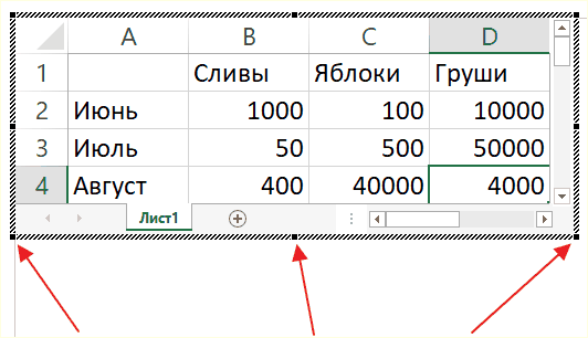 изменение размеров таблицы Excel