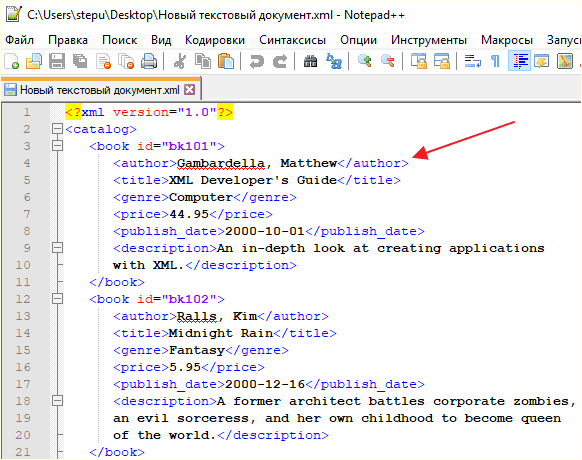 XML файл в Notepad++
