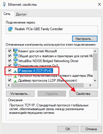 свойства компонента IP версии 4