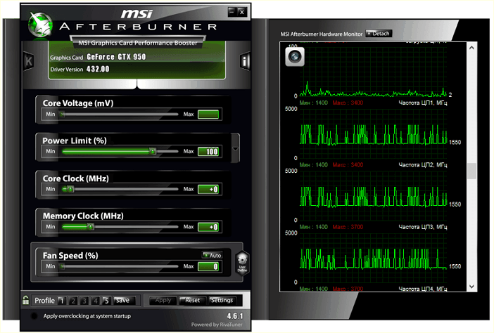 интерфейс MSI Afterburner