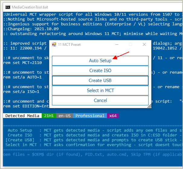 пункт Auto Setup