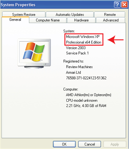 окно Свойства системы в Windows XP