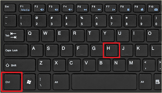 комбинация клавиш CTRL+H