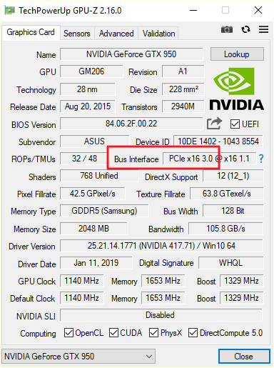 версия PCI Express в GPU-Z