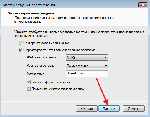 выбор файловой системы и метки тома