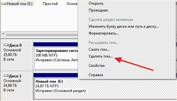 функция Удалить том