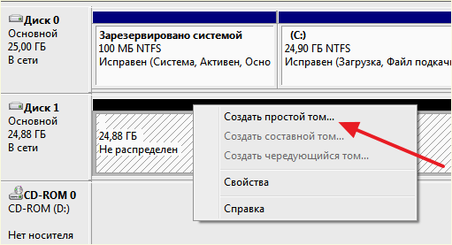 функция Создать простой том