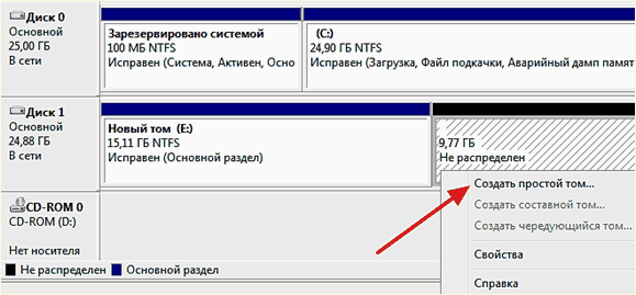 функция Создать простой том