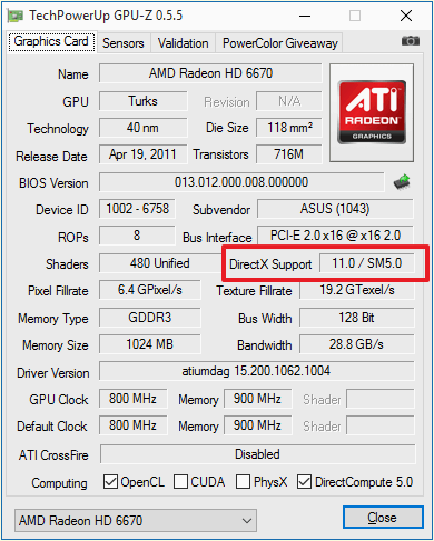 посмотрите версию DirectX поддерживаемую видеокартой
