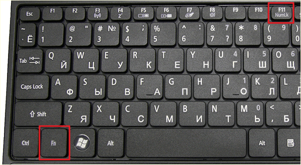 комбинация клавиш Fn + Num Lock