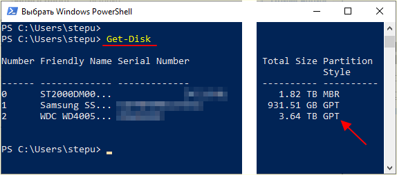 команда Get-Disk