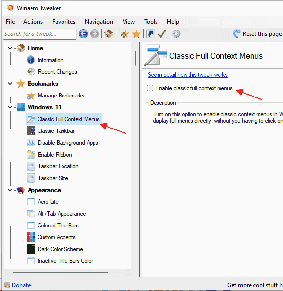 Enable classic full context menu
