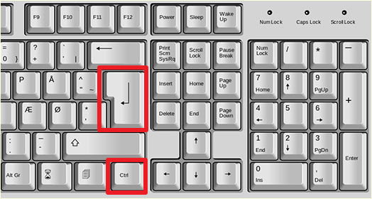 создание разрыва страницы с помощью CTRL+ENTER