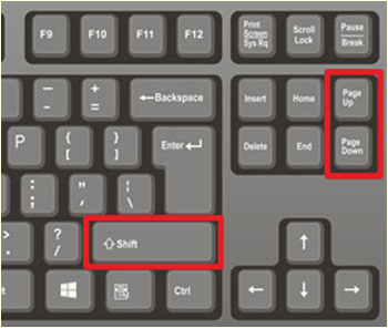 комбинации клавиш SHIFT-PageUp и SHIFT-PageDown
