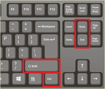 комбинации CTRL-SHIFT-Home и CTRL-SHIFT-End