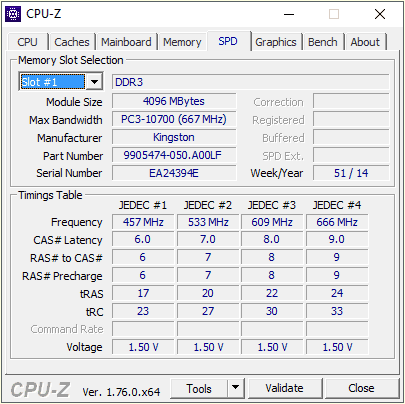 характеристики оперативной памяти в программе CPU-Z
