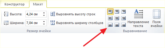 кнопки для выравнивания текста