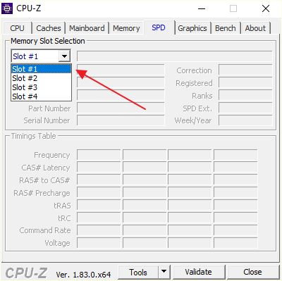 вкладка SPD в CPU-Z
