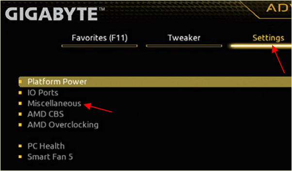 Settings – Miscellaneous – AMD CPU fTPM