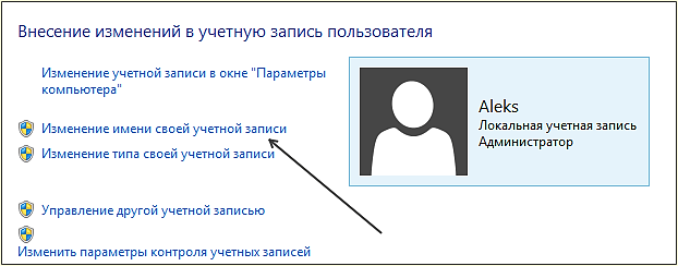 как изменить имя пользователя в панели управления