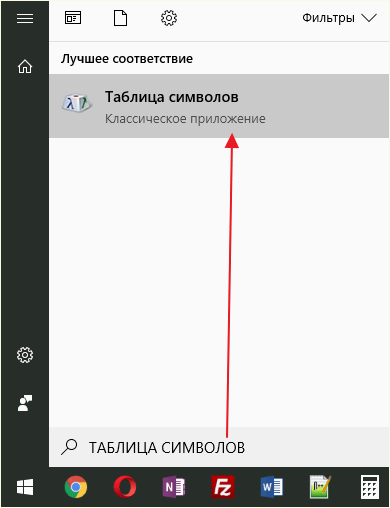 поиск таблицы символов