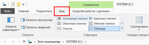 вкладка Вид