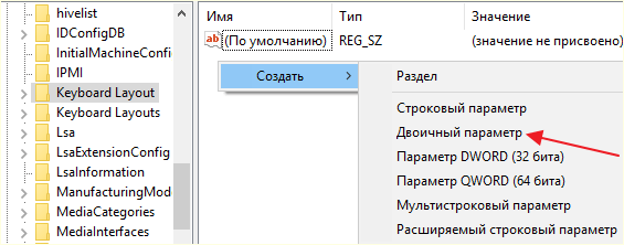 создание двоичного параметра