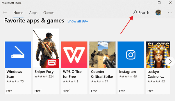 поиск в магазине приложений Microsoft Store