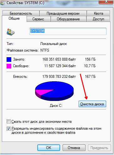 кнопка Очистка диска