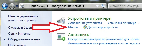 раздел Мышь в Панели управления