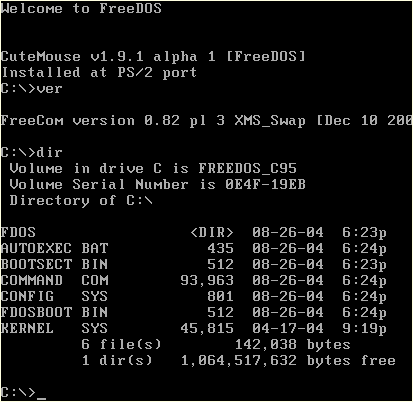 интерфейс Free DOS